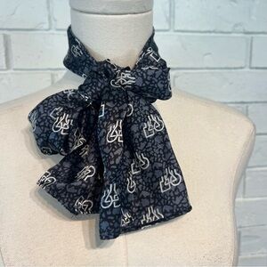 Vintage 100% Silk Black and Gray Patterned Rectangle Scarf